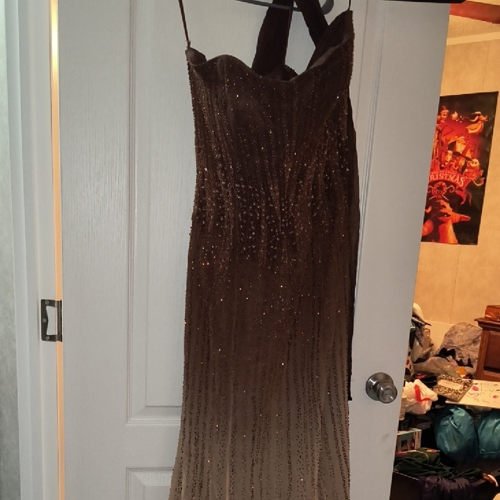 Alyce Paris Sequin Embellished Brown Cocktail Gown